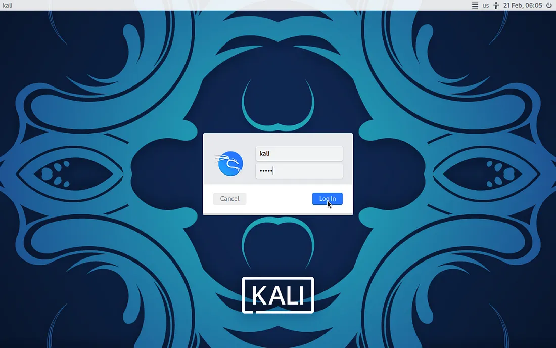 Kali Linux Home Screen